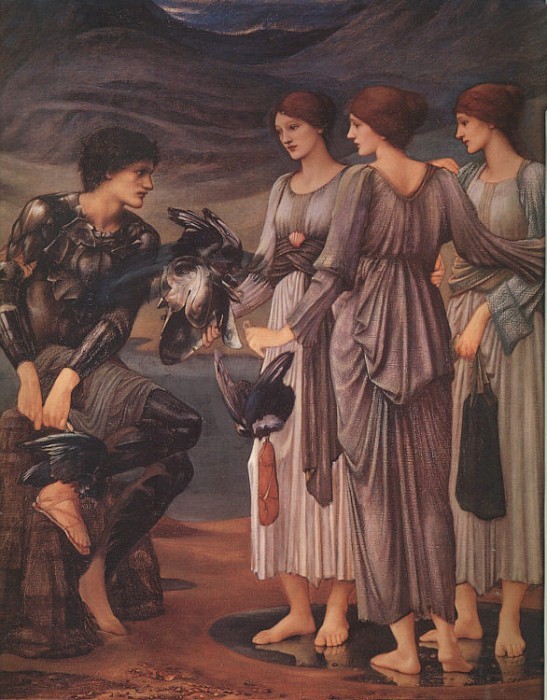 圖二、柏修斯的武裝（Edward Burne-Jones - The Arming of Perseus, 1885）