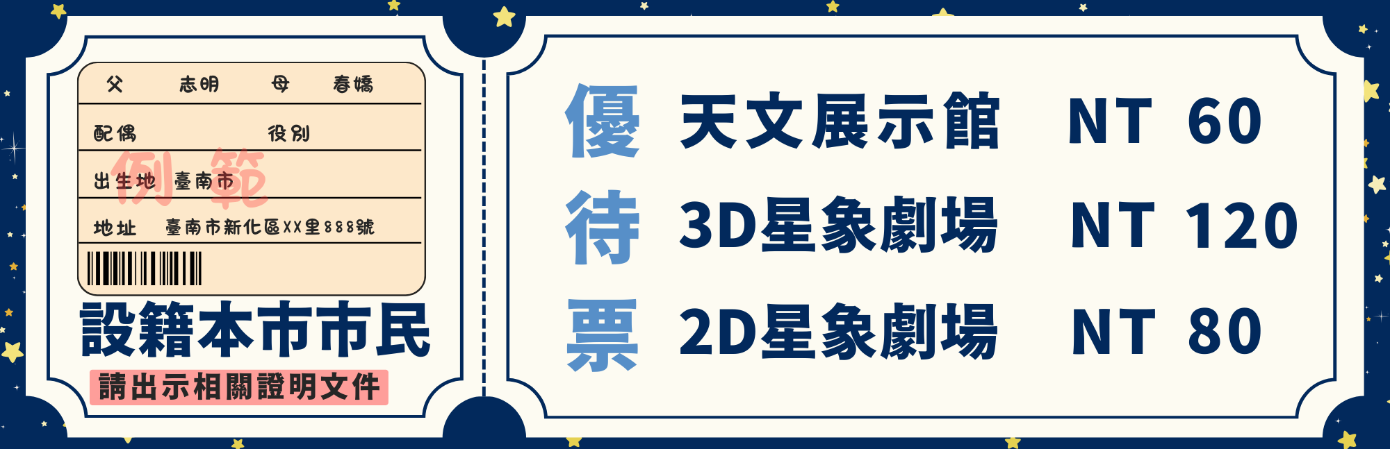 市民 天文展示館 NT=60 3D星相劇場 NT120 2D星相劇場 NT80